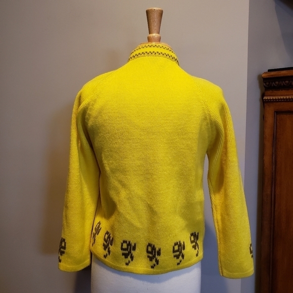 Vintage 50s hand loomed yellow sweater cardigan - Picture 5 of 10